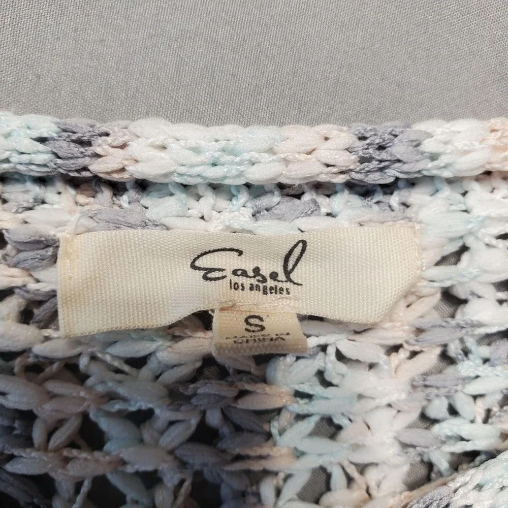 Easel Boho Crochet Open Knit Sweater Womens S Pastel Striped Lightweight Coastal